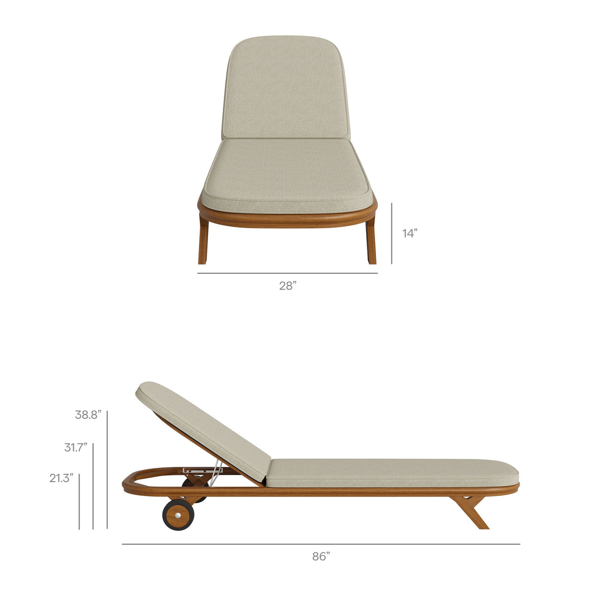 Kona Natural Sand 3-Piece Outdoor Teak Wood Chaise Lounge Set