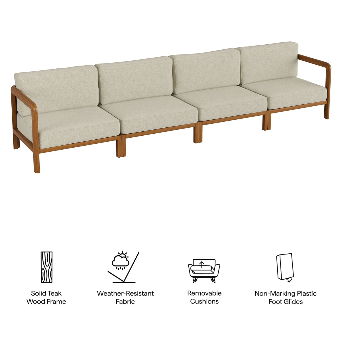 Kona Natural Sand 4-Piece Outdoor Teak Wood Modular Sofa Set