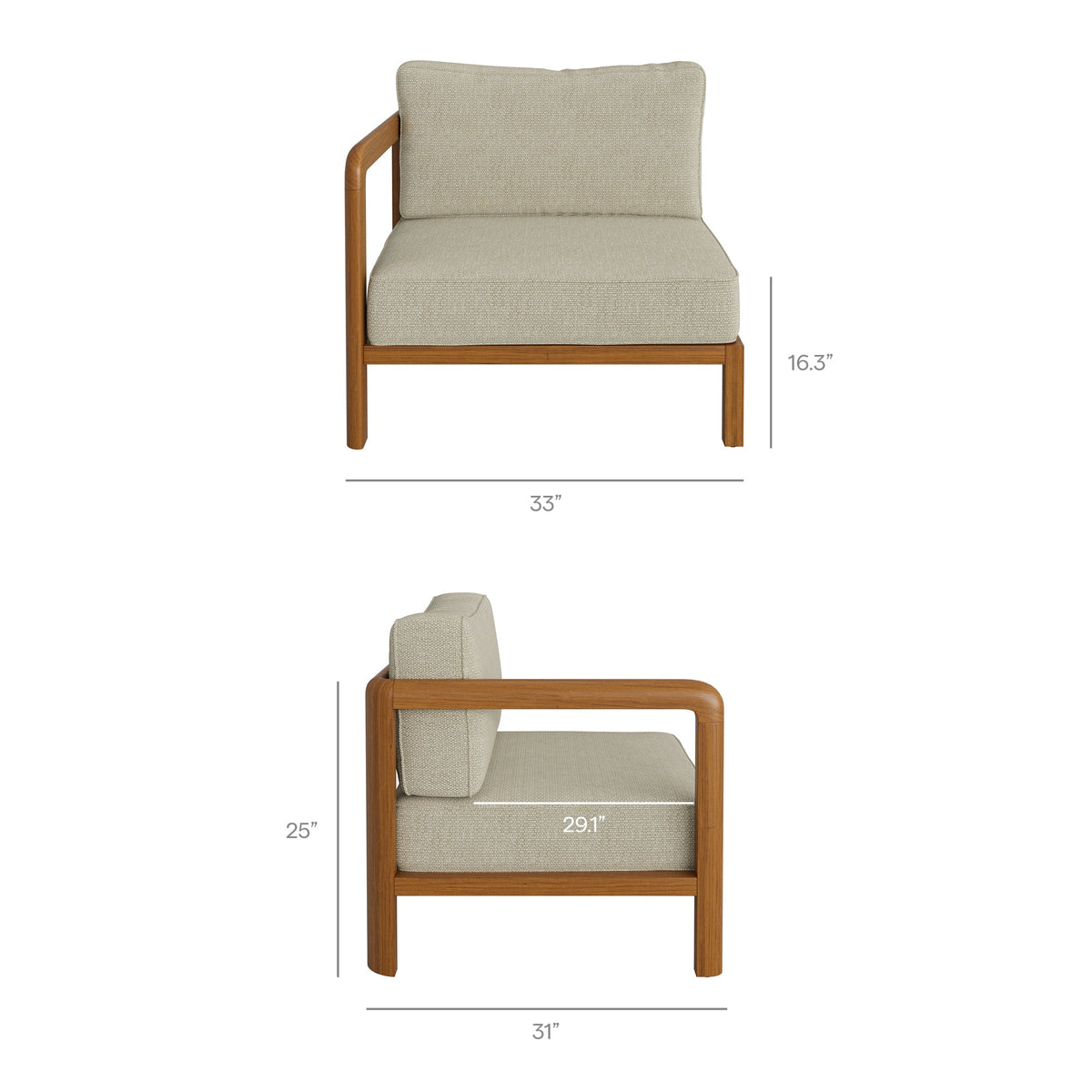Kona Natural Sand 4-Piece Outdoor Teak Wood Modular Sofa Set