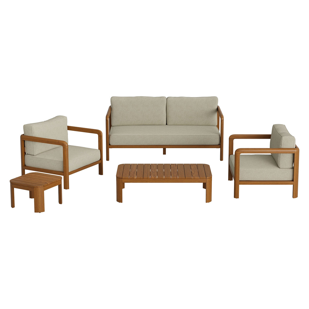 Kona Natural Sand 5-Piece Outdoor Teak Wood Furniture Set
