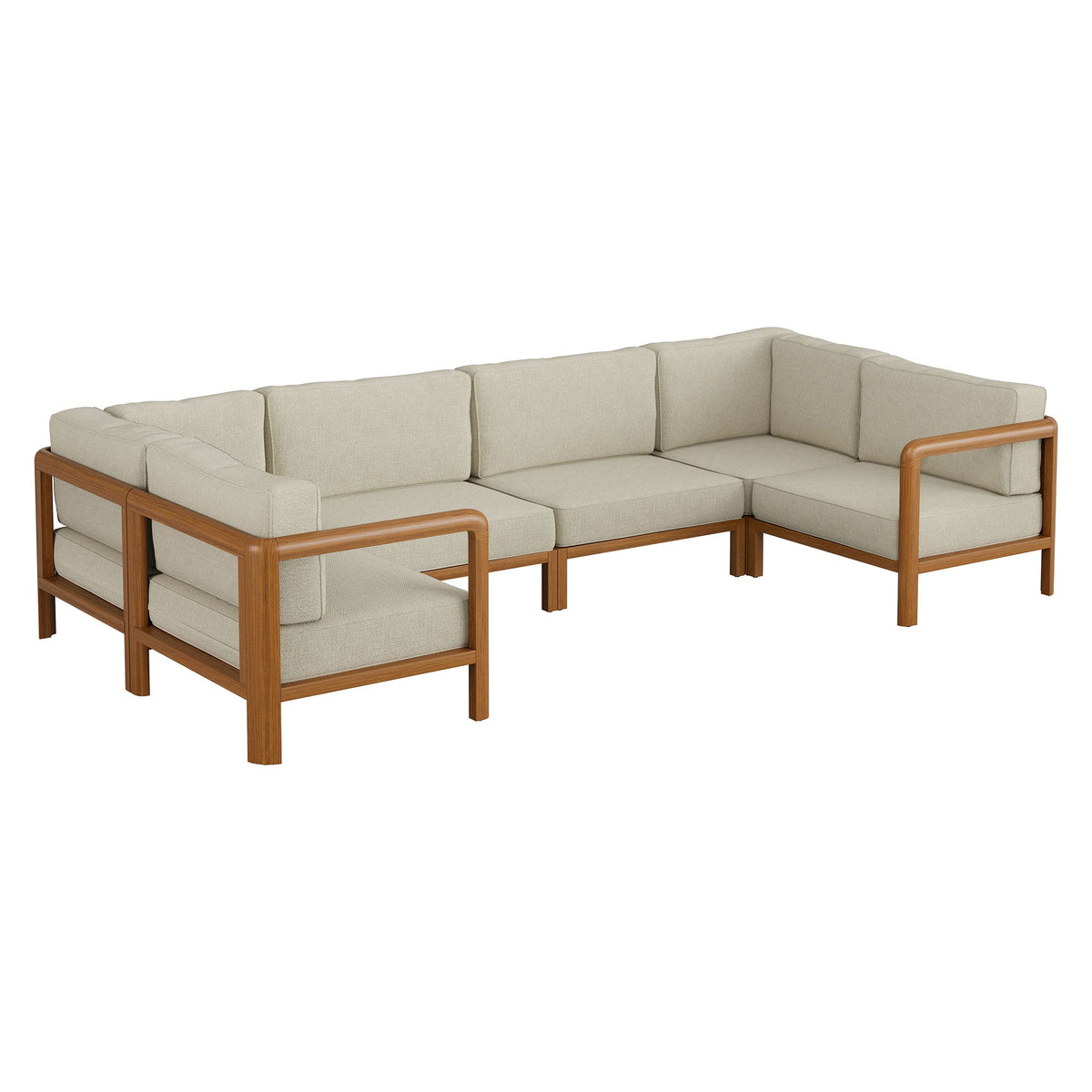 Kona Natural Sand 6-Piece Outdoor Teak Wood Modular Sofa