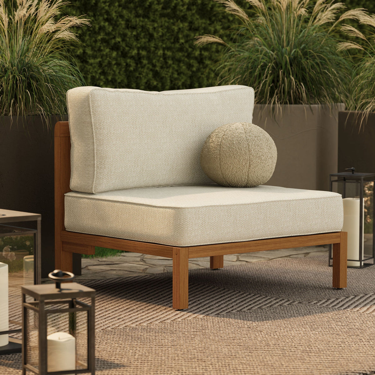Kona Natural Sand Outdoor Teak Wood Armless Modular Chair - Ornate Home