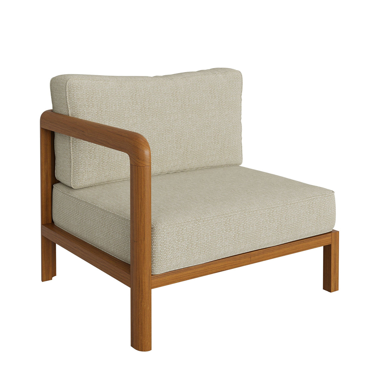 Kona Natural Sand Outdoor Teak Wood Left-Arm Facing Modular Armchair