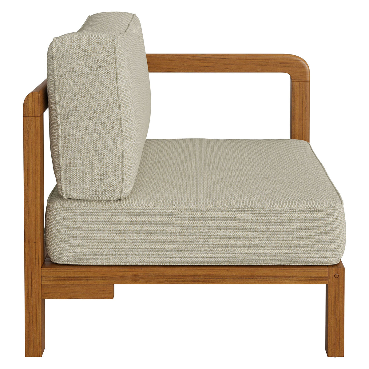 Kona Natural Sand Outdoor Teak Wood Right-Arm Facing Modular Armchair
