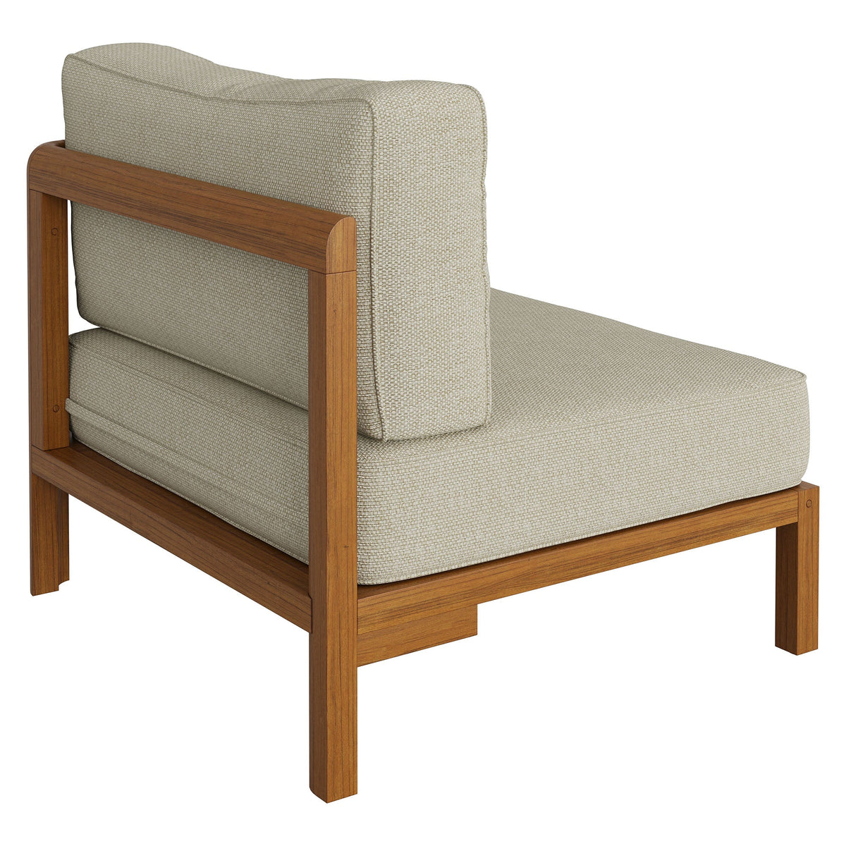 Kona Natural Sand Outdoor Teak Wood Right-Arm Facing Modular Armchair