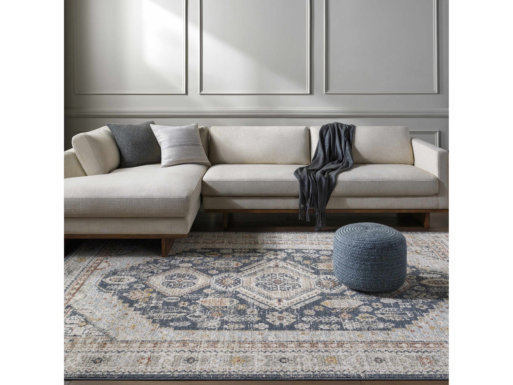 Kouta Beige & Navy Area Rug - Ornate Home