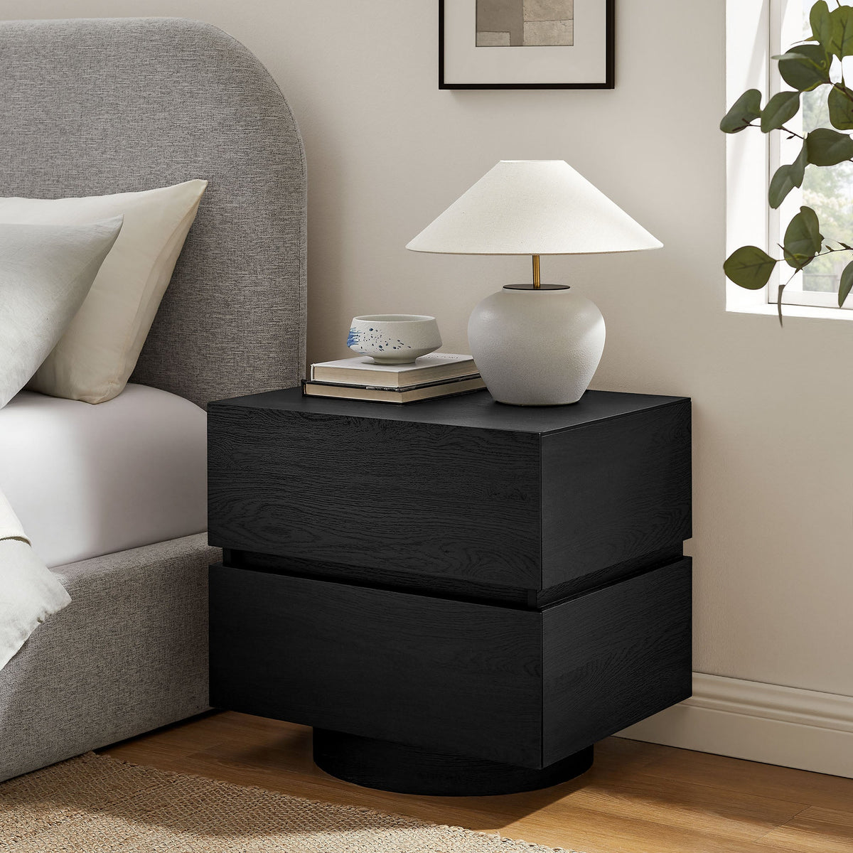 Koval Black Floating Pedestal 2-Drawer Nightstand - Ornate Home
