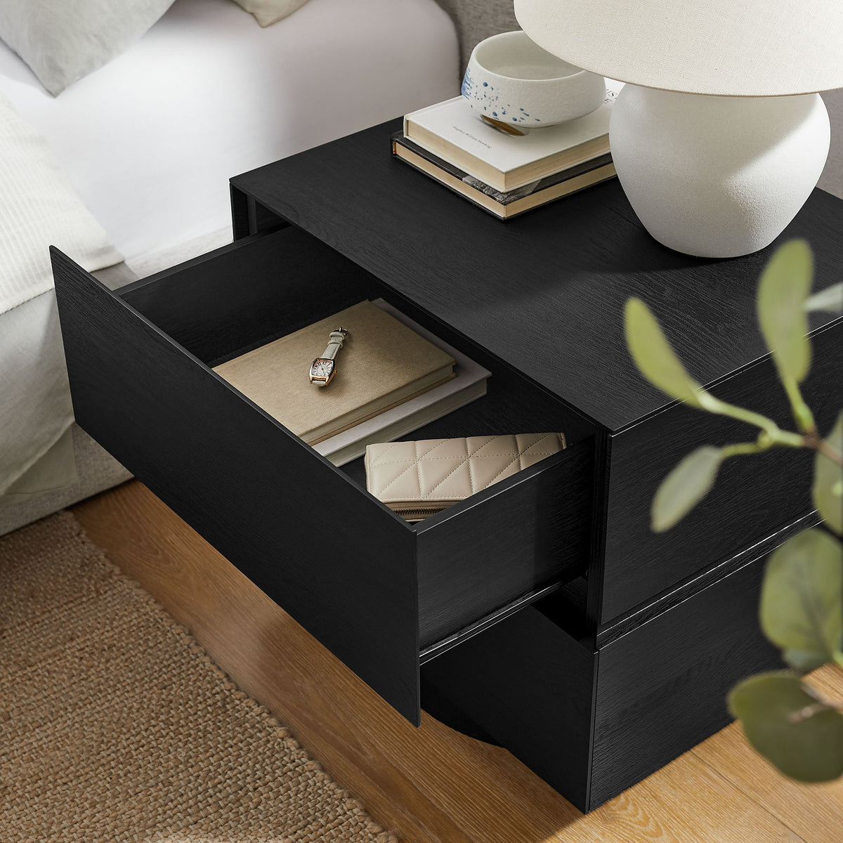 Koval Black Floating Pedestal 2-Drawer Nightstand - Ornate Home
