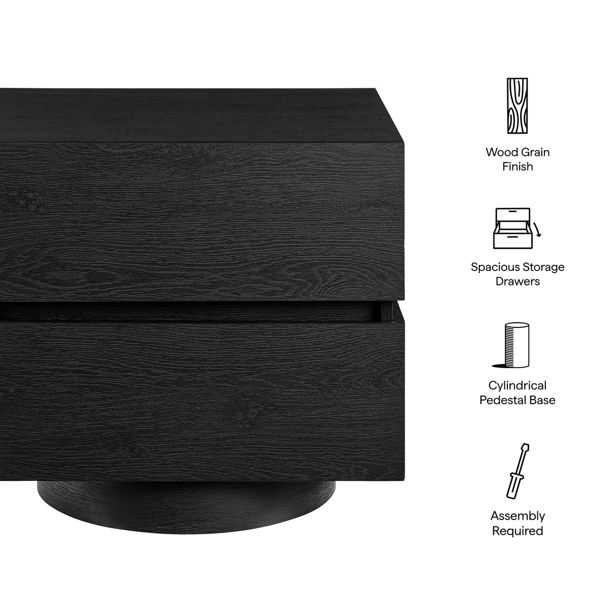 Koval Black Floating Pedestal 2-Drawer Nightstand - Ornate Home