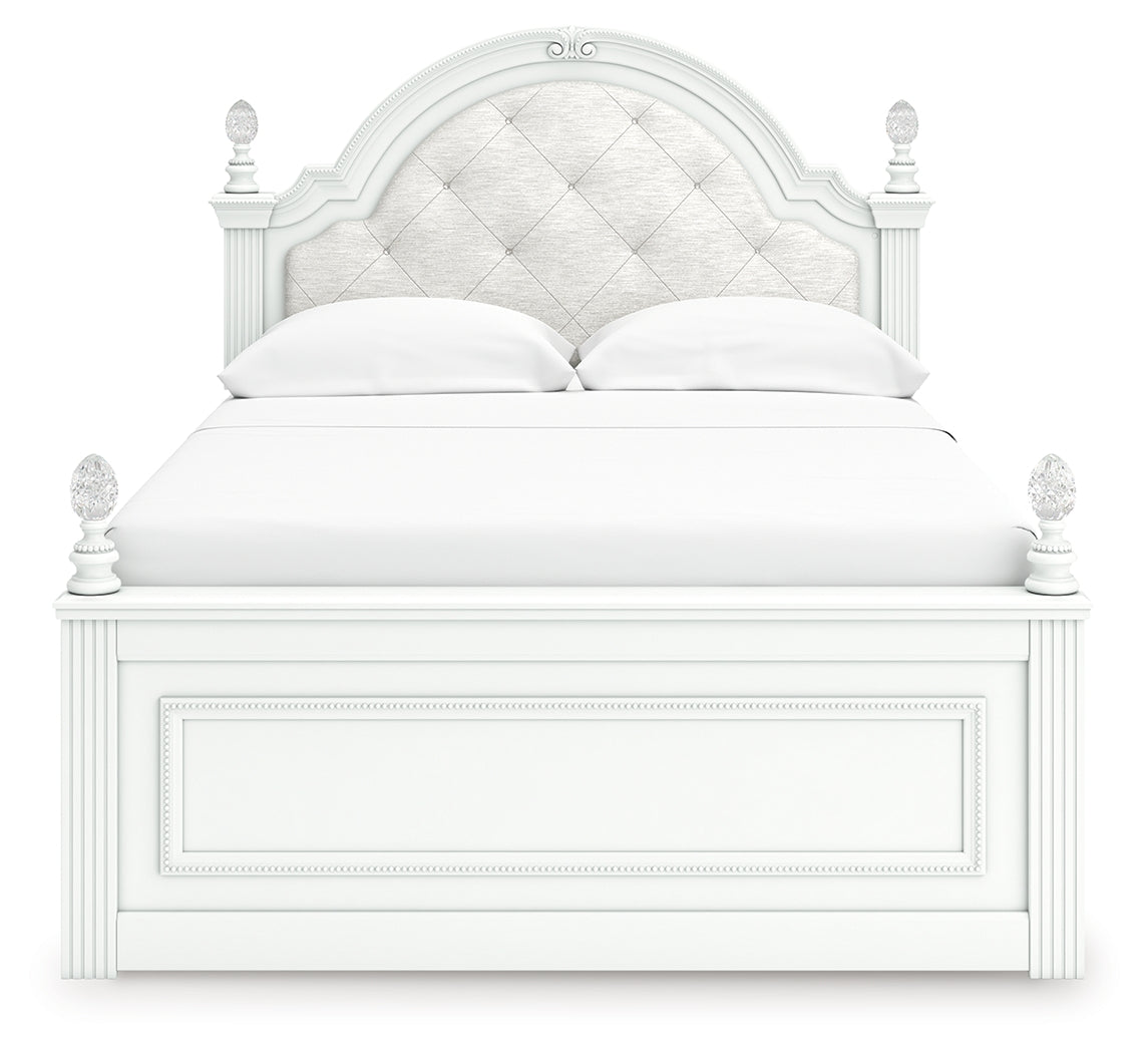 Kozlani White Full Upholstered Panel Bed, Dresser and Mirror (Online Special Price) - Ornate Home