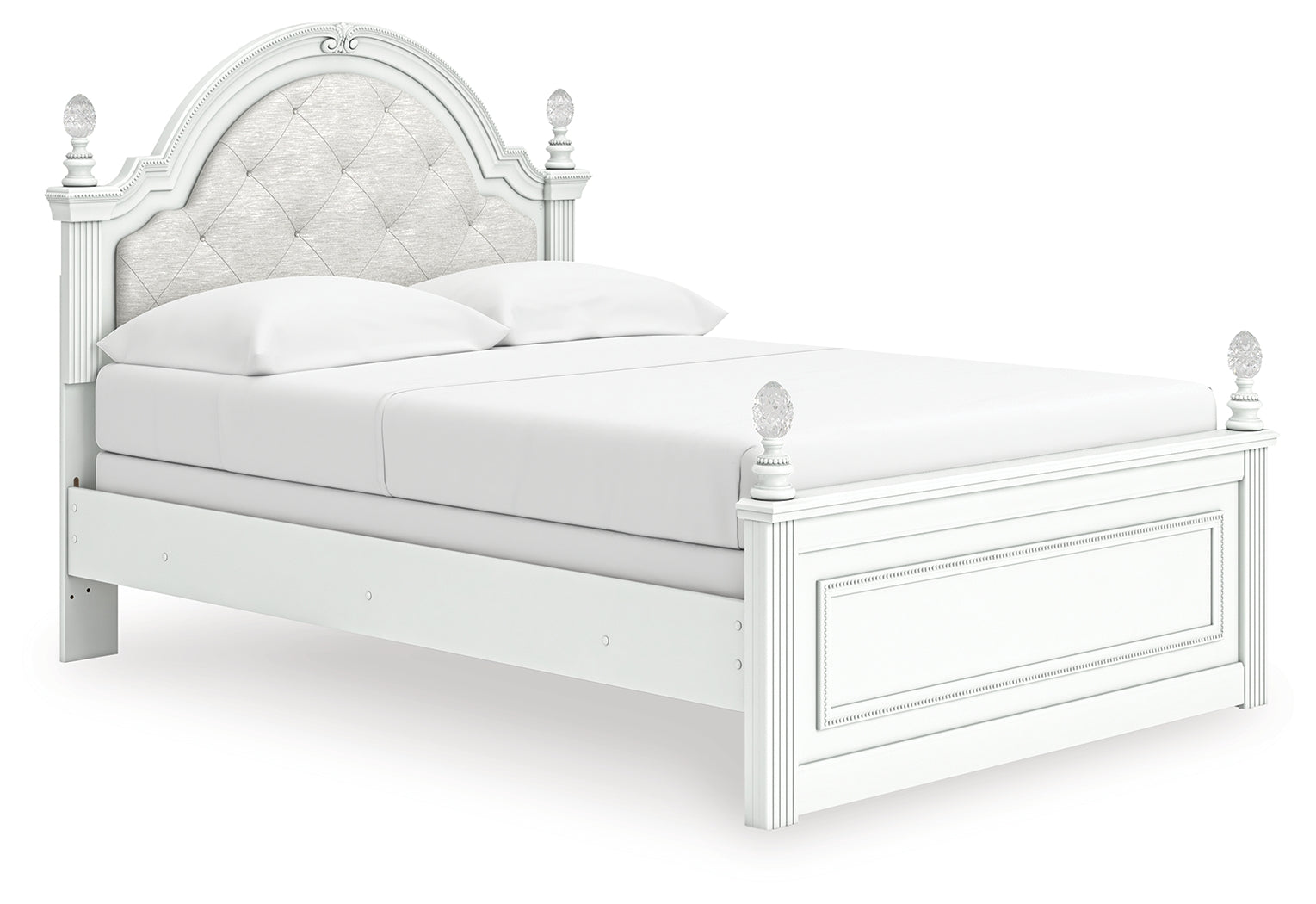 Kozlani White Full Upholstered Panel Bed, Dresser and Mirror - Ornate Home