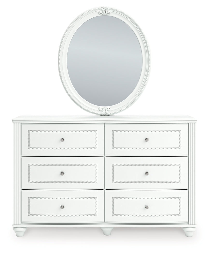 Kozlani White Full Upholstered Panel Bed, Dresser and Mirror - Ornate Home