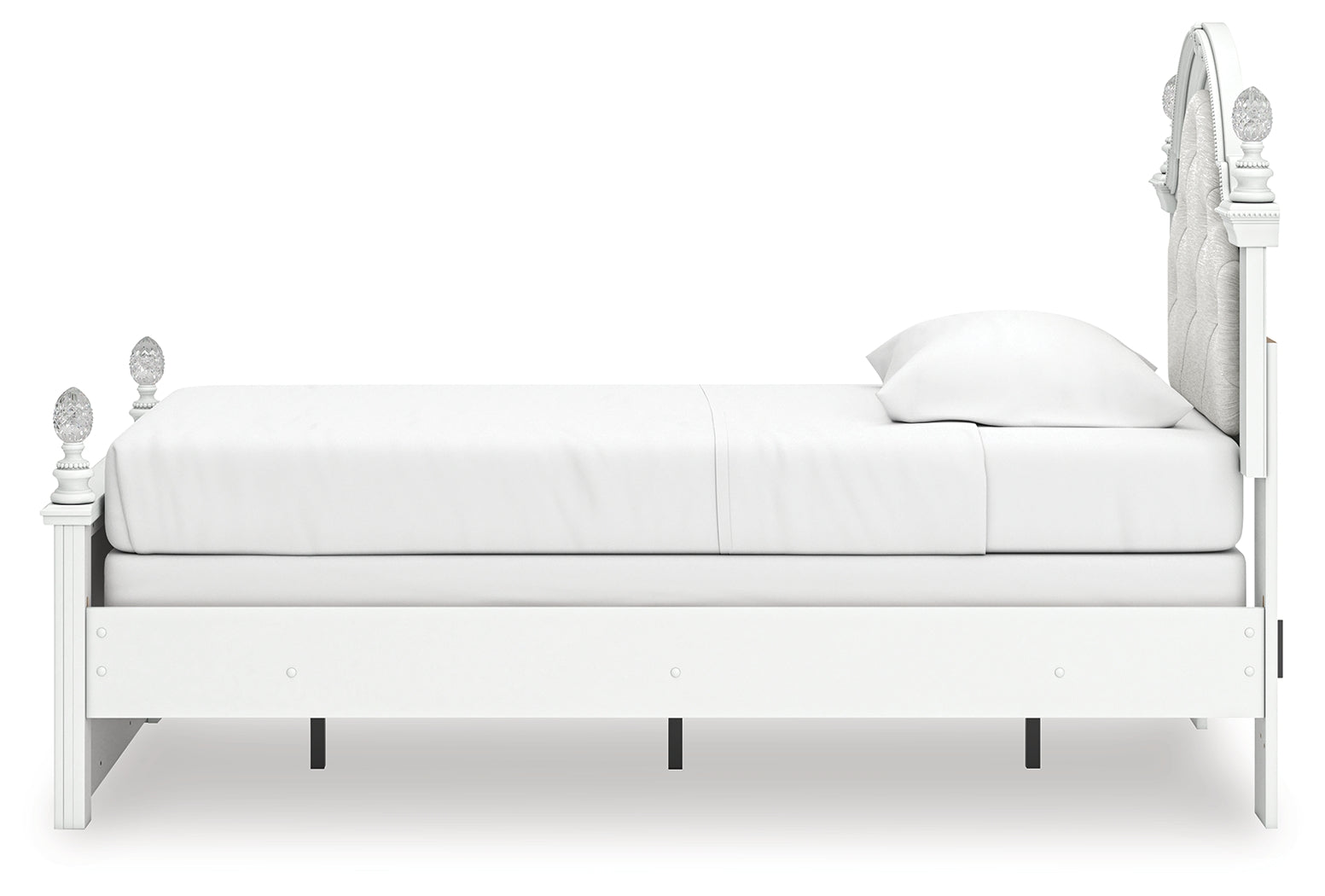 Kozlani White Twin Upholstered Panel Bed, Dresser and Mirror (Online Special Price) - Ornate Home
