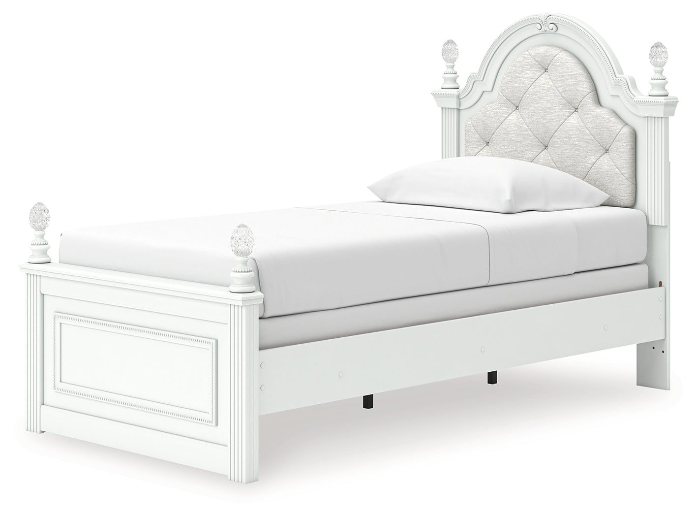 Kozlani White Twin Upholstered Panel Bed, Dresser and Mirror (Online Special Price) - Ornate Home