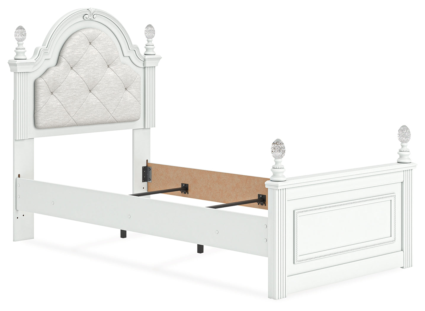 Kozlani White Twin Upholstered Panel Bed, Dresser and Mirror - Ornate Home