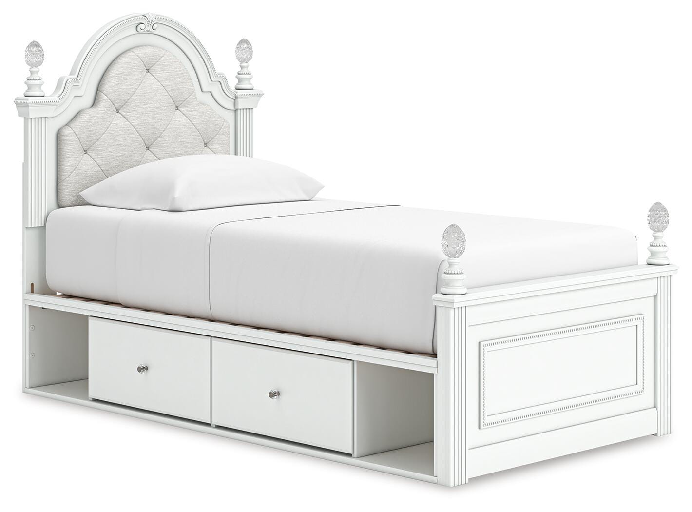 Kozlani White Twin Upholstered Panel Bed with Storage - Ornate Home