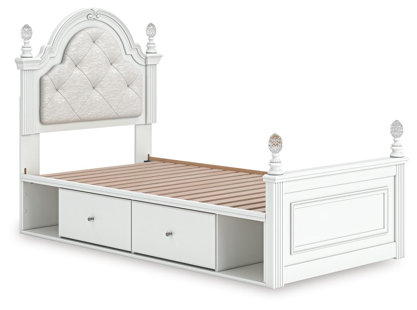 Kozlani White Twin Upholstered Panel Bed with Storage - Ornate Home
