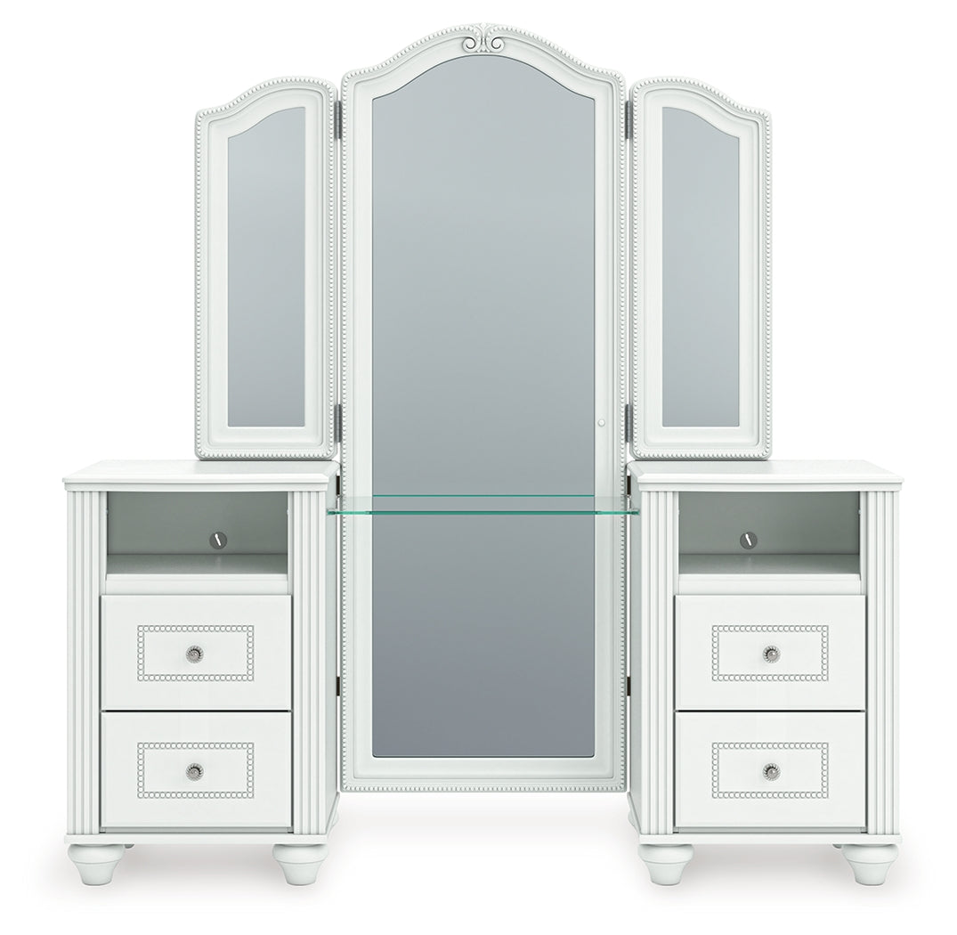 Kozlani White Vanity, Mirror and Stool (Online Special Price) - Ornate Home