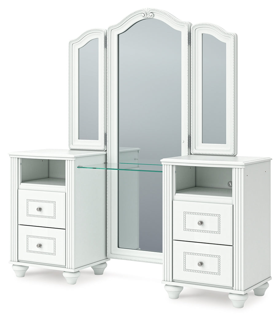 Kozlani White Vanity, Mirror and Stool (Online Special Price) - Ornate Home