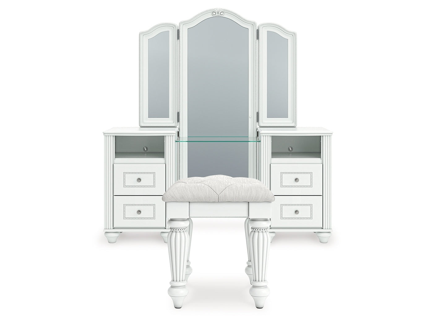 Kozlani White Vanity, Mirror and Stool - Ornate Home