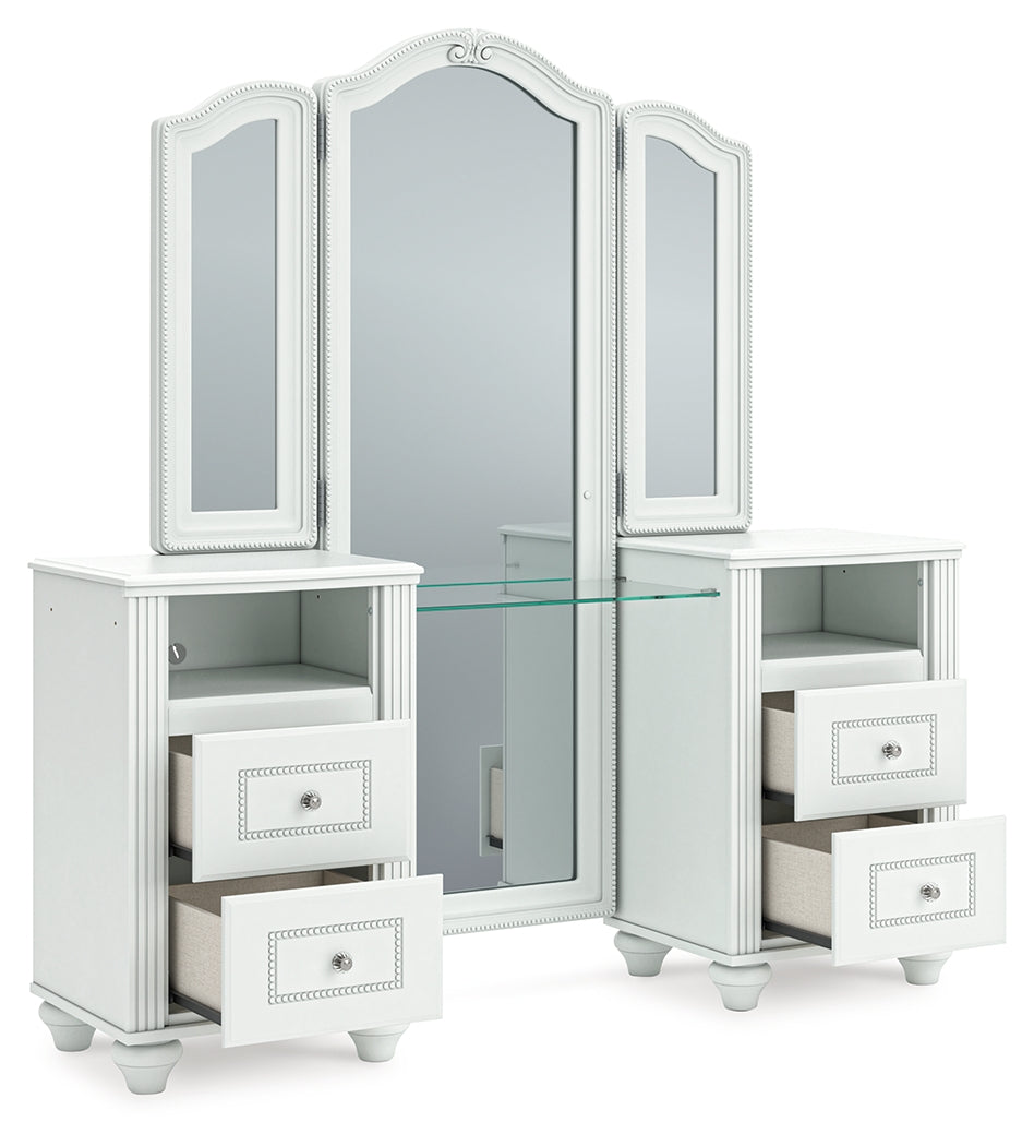 Kozlani White Vanity, Mirror and Stool - Ornate Home