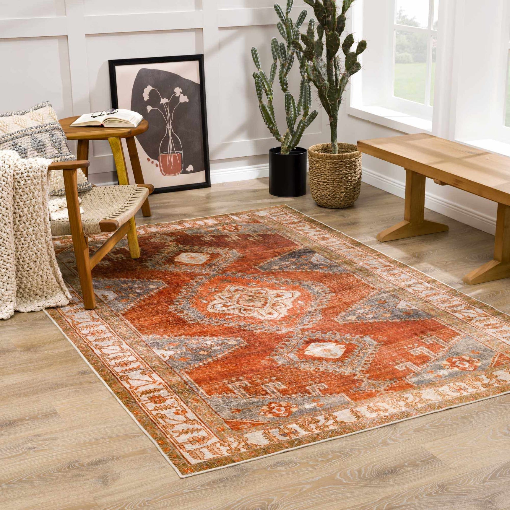 Kullar Orange Washable Area Rug - Ornate Home