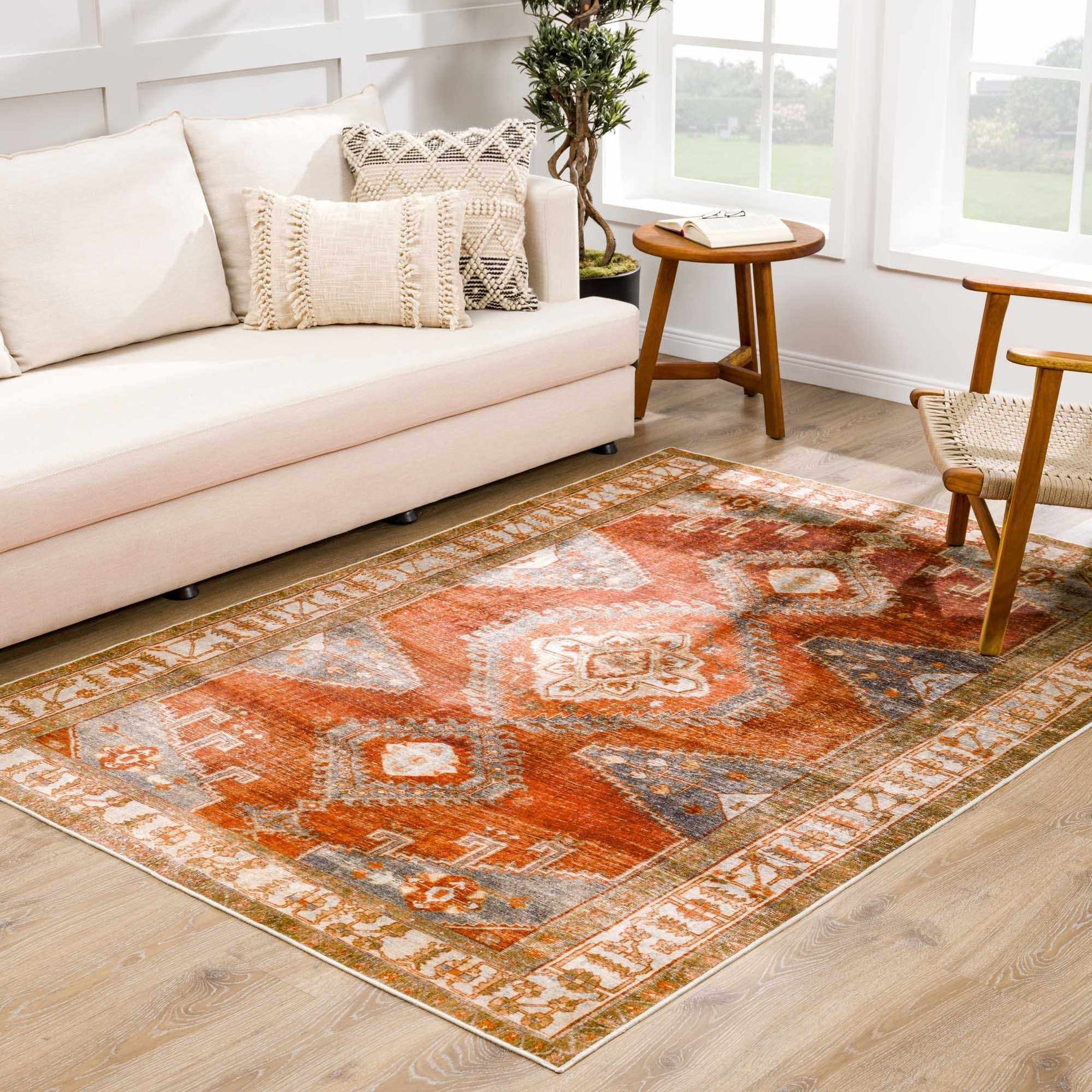 Kullar Orange Washable Area Rug - Ornate Home