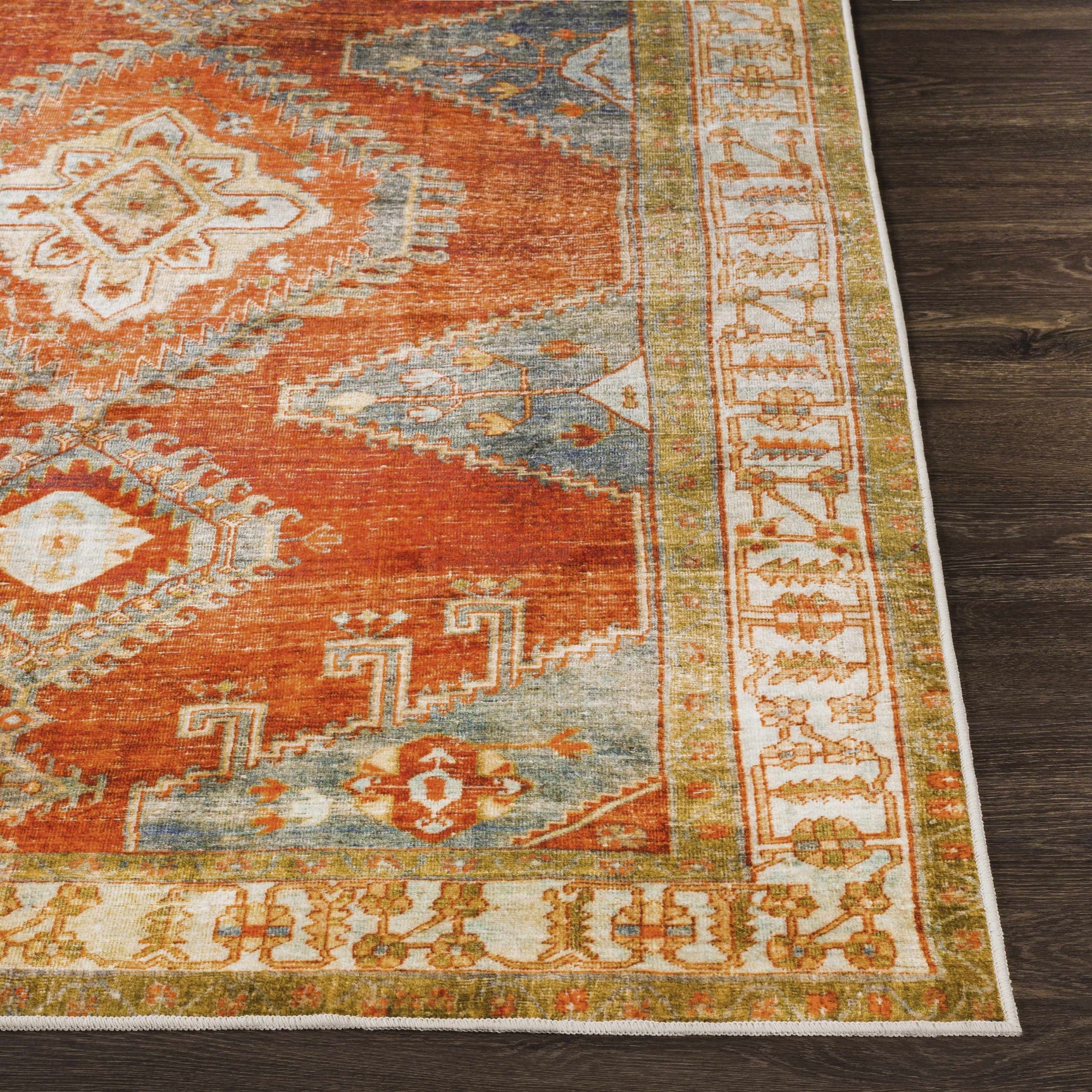 Kullar Orange Washable Area Rug - Ornate Home