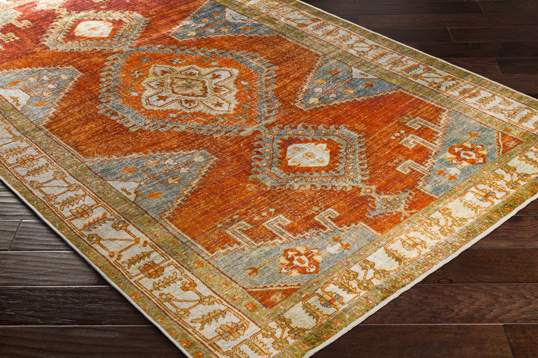 Kullar Orange Washable Area Rug - Ornate Home
