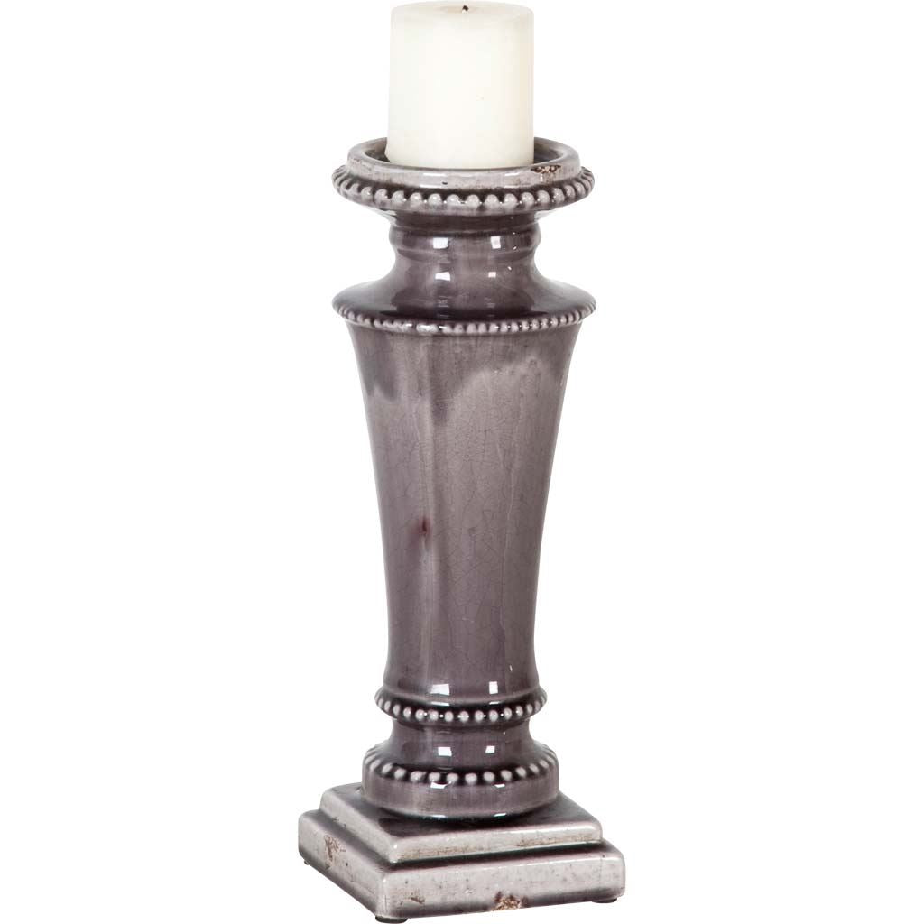 Kusma Gray Small Gloss Ceramic Table Candle Holder - Ornate Home