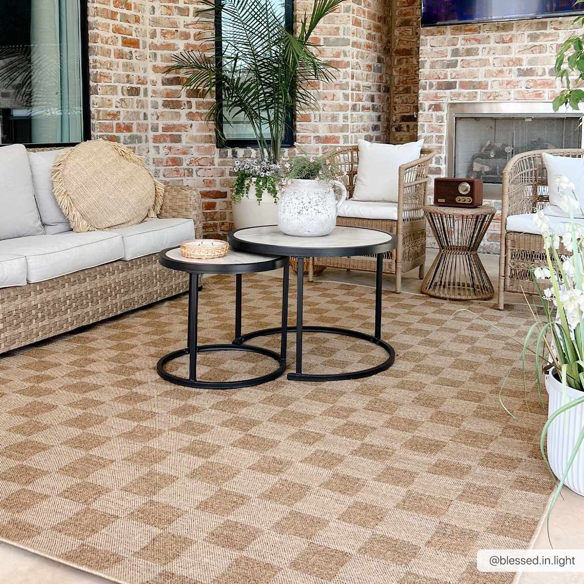 Kuval Checkered Brown Outdoor Rug - Ornate Home