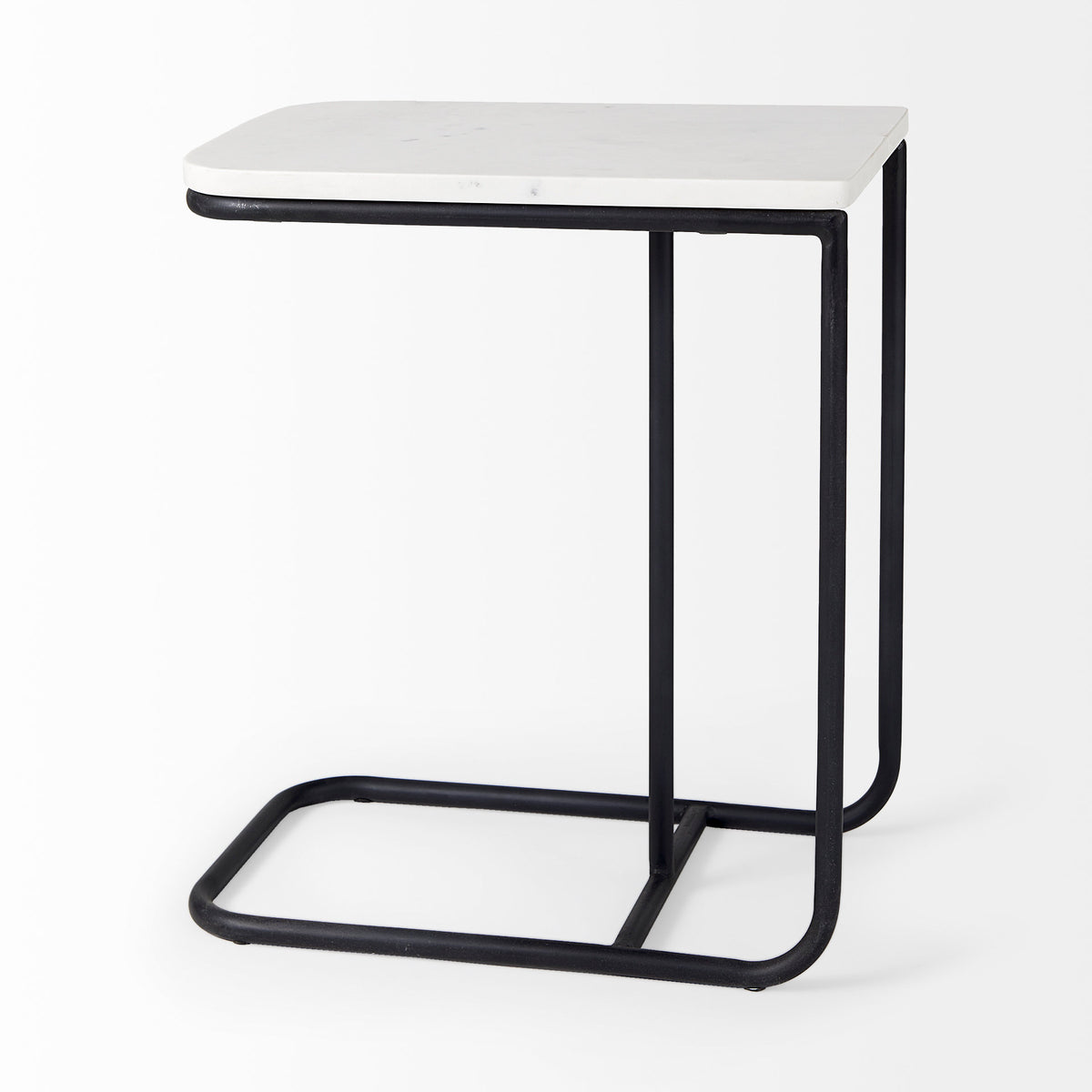 Kyra White/Black Marble Top C-Shaped End and Side Table - Ornate Home