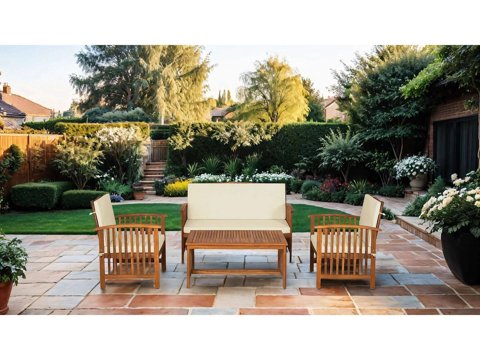 Kyushu Beige/Natural 4 Piece Patio Set - Ornate Home