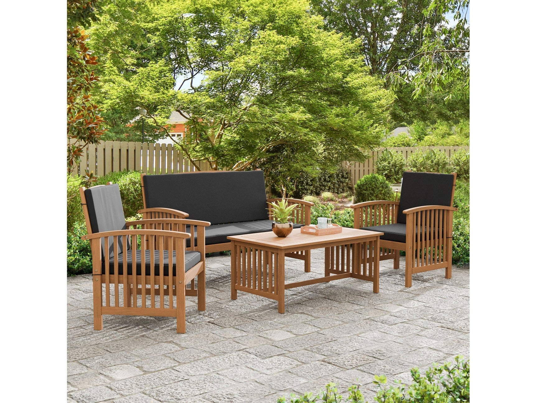 Kyushu Black/Natural 4 Piece Patio Set - Ornate Home