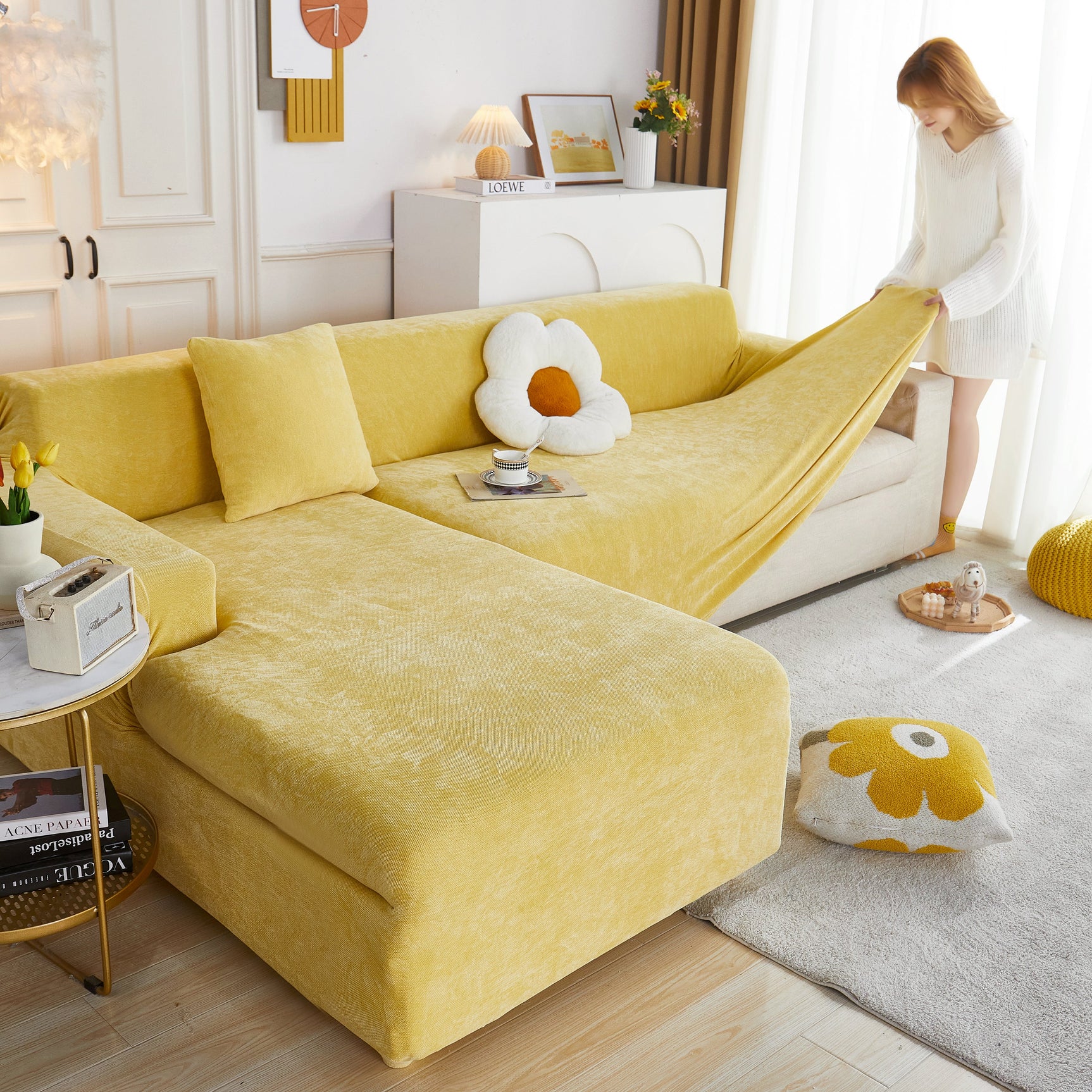 L Shape Couch Cover Stretch Soft Sectional Sofa Cover Furniture Protector Slipcover for Couch with 1pcs Free Pillowcases - Ornate Home