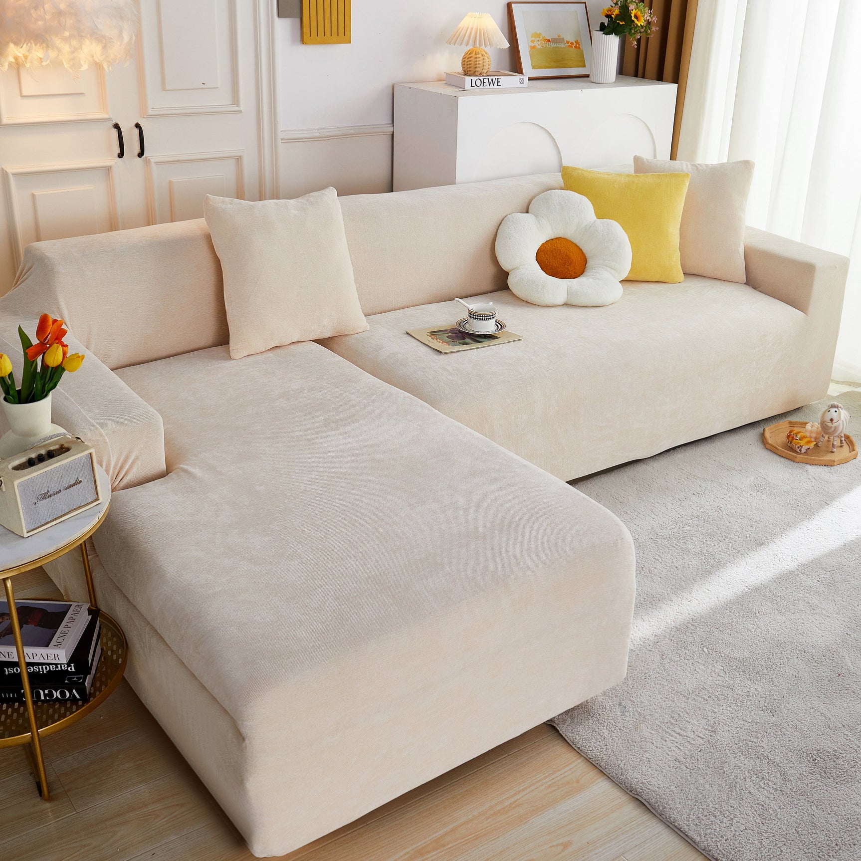 L Shape Couch Cover Stretch Soft Sectional Sofa Cover Furniture Protector Slipcover for Couch with 1pcs Free Pillowcases - Ornate Home