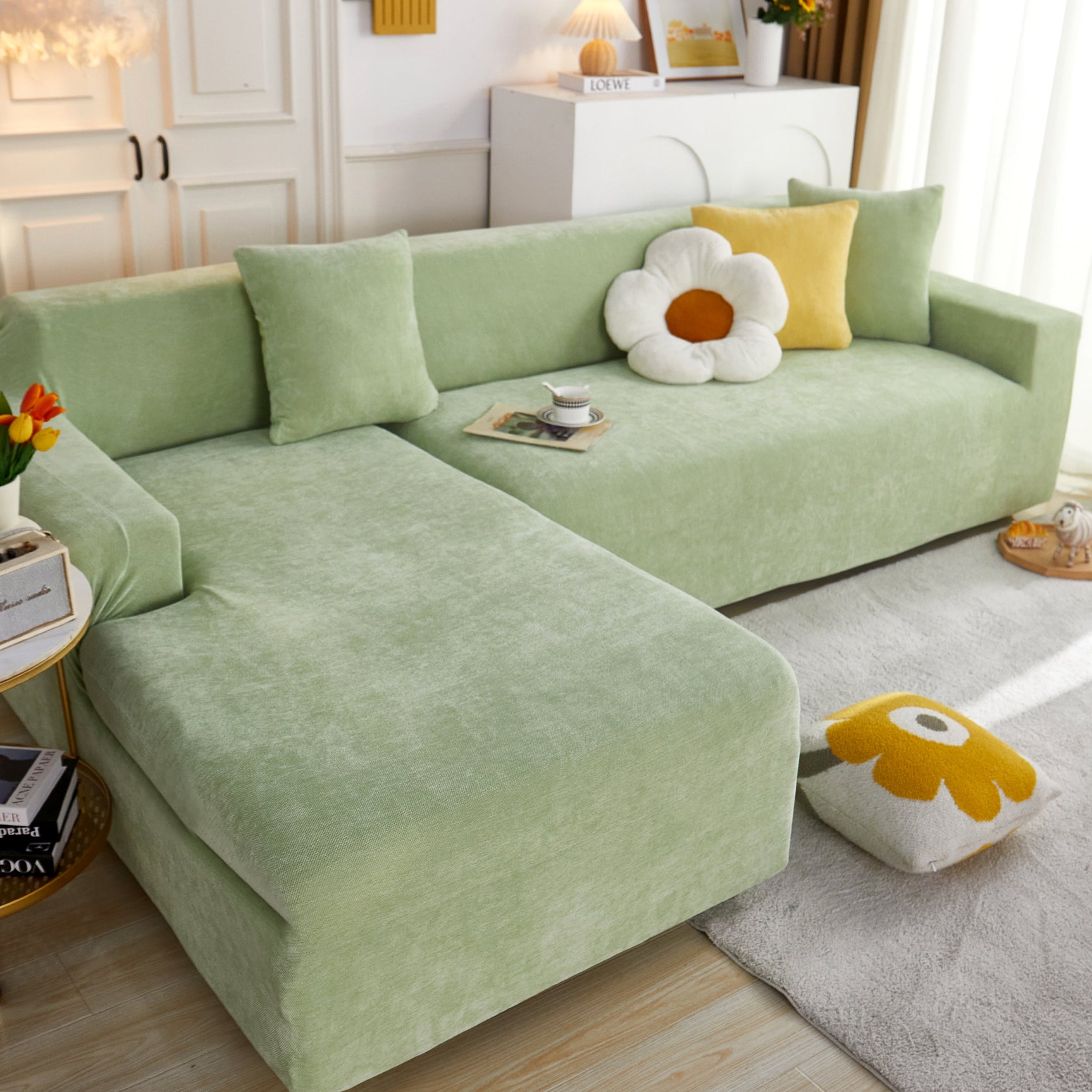 L Shape Couch Cover Stretch Soft Sectional Sofa Cover Furniture Protector Slipcover for Couch with 1pcs Free Pillowcases - Ornate Home