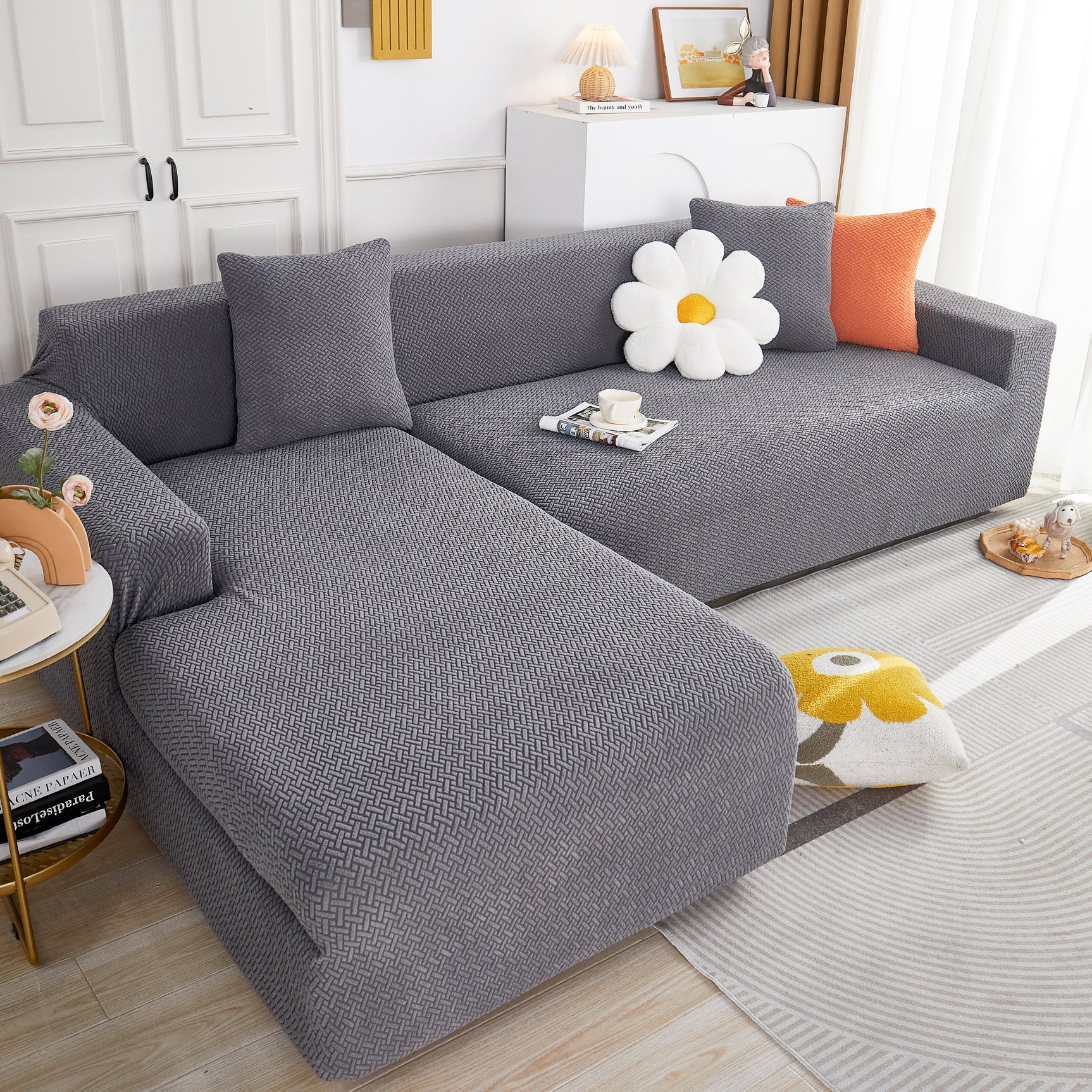 L Shape Couch Covers Stretch Slipcovers Furniture Protector with 1pcs Free Pillowcases - Ornate Home