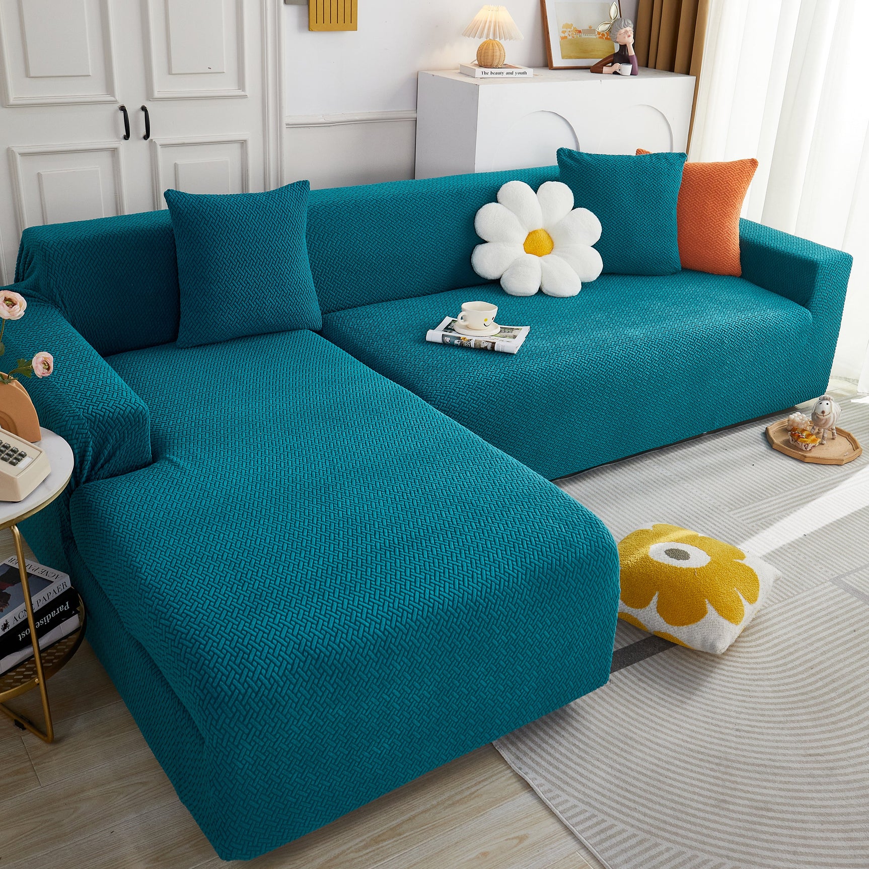 L Shape Couch Covers Stretch Slipcovers Furniture Protector with 1pcs Free Pillowcases - Ornate Home