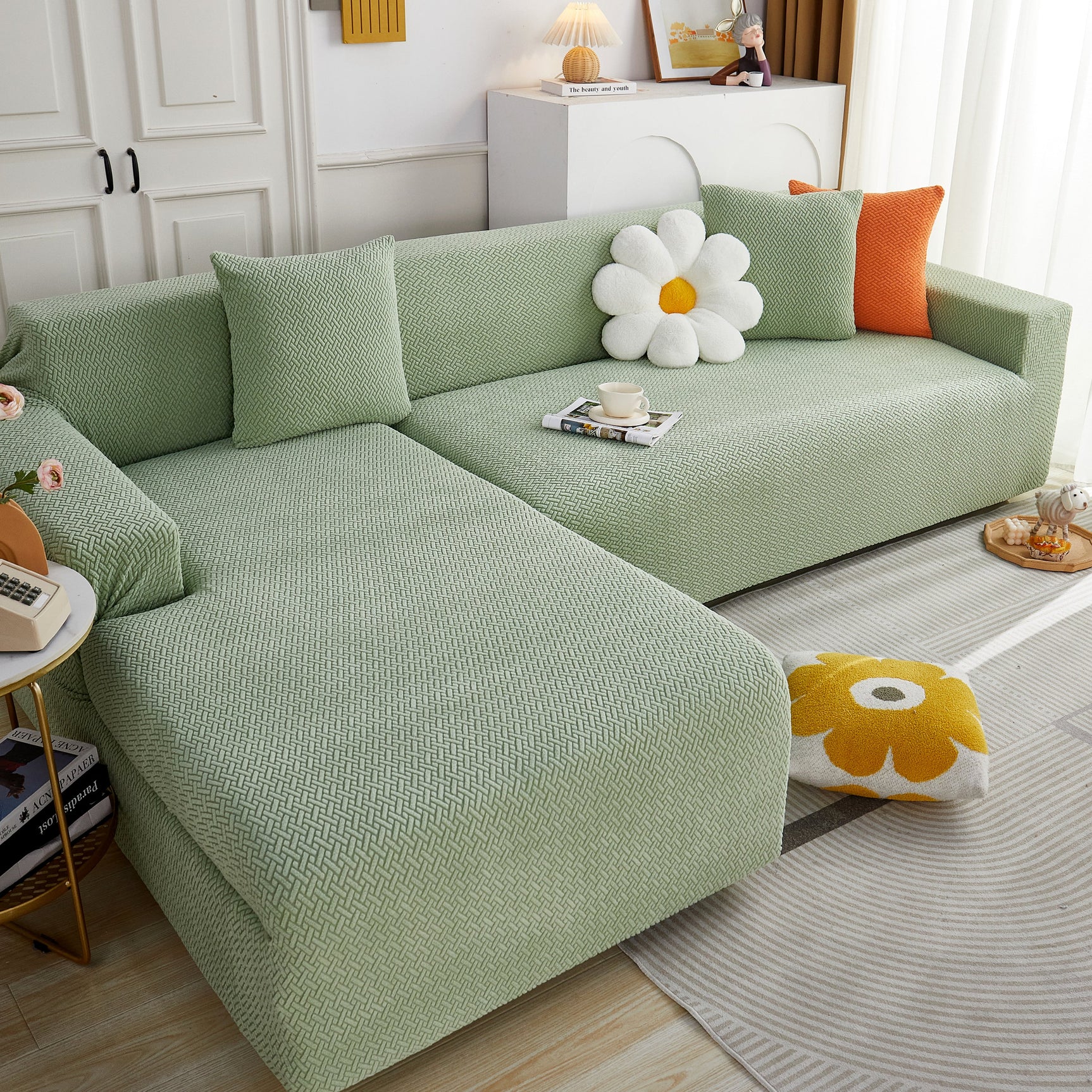 L Shape Couch Covers Stretch Slipcovers Furniture Protector with 1pcs Free Pillowcases - Ornate Home