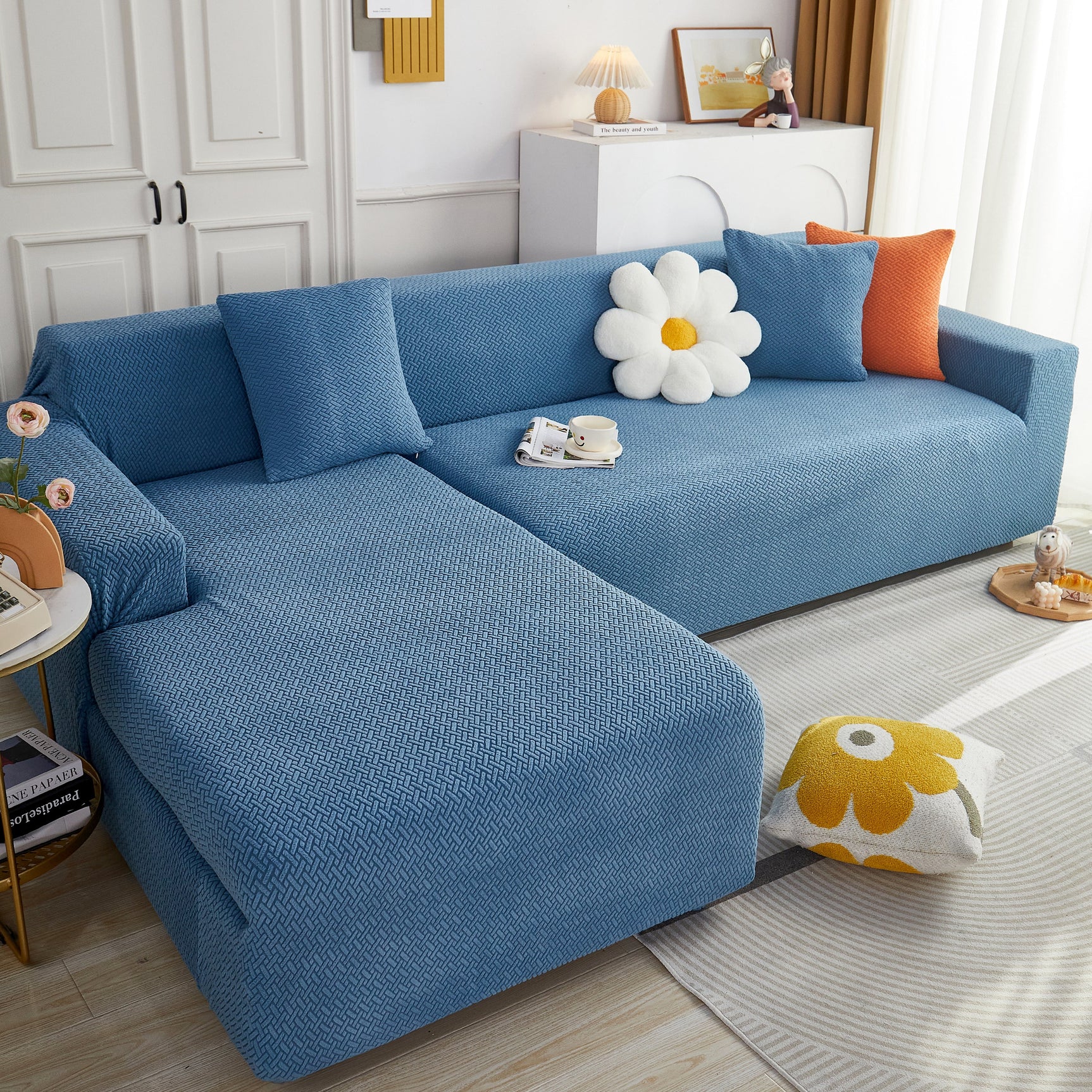 L Shape Couch Covers Stretch Slipcovers Furniture Protector with 1pcs Free Pillowcases - Ornate Home