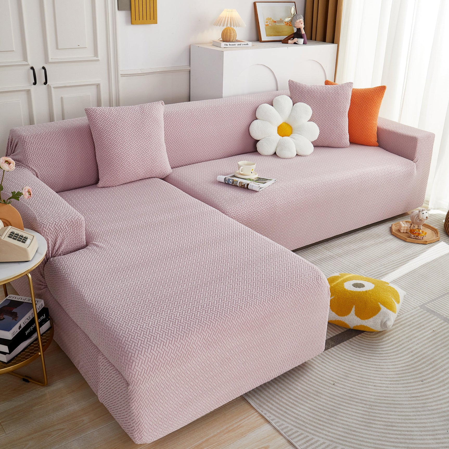 L Shape Couch Covers Stretch Slipcovers Furniture Protector with 1pcs Free Pillowcases - Ornate Home