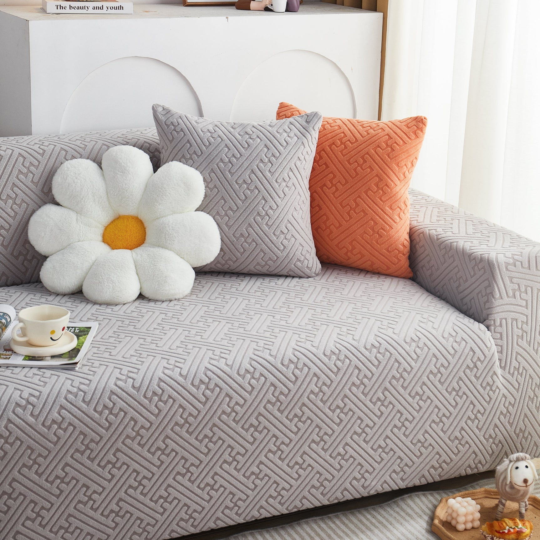 L Shape Sectional Sofa Cover Soft Stretch Furniture Protector Couch Slipcover with 1pcs Free Pillowcases - Ornate Home