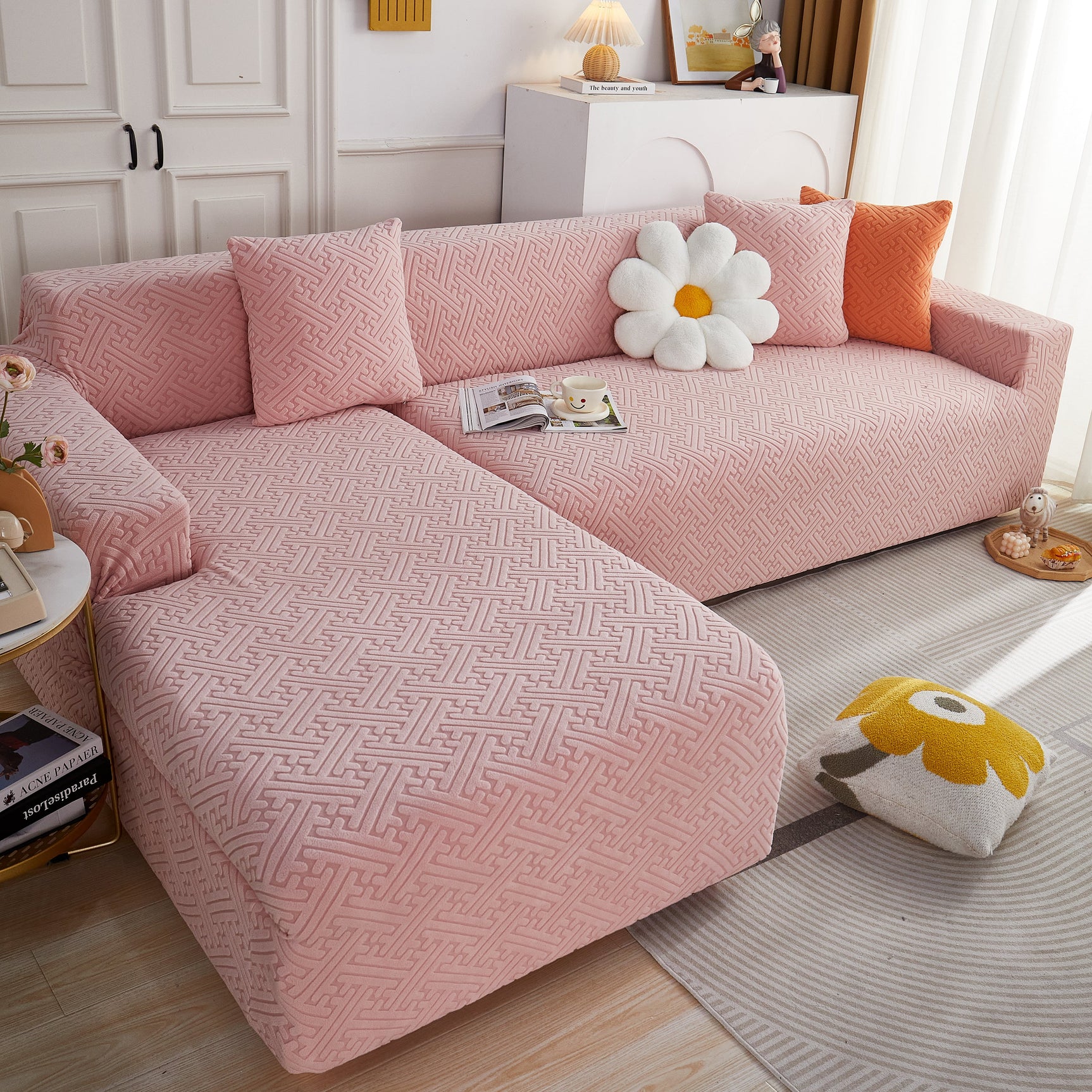 L Shape Sectional Sofa Cover Soft Stretch Furniture Protector Couch Slipcover with 1pcs Free Pillowcases - Ornate Home