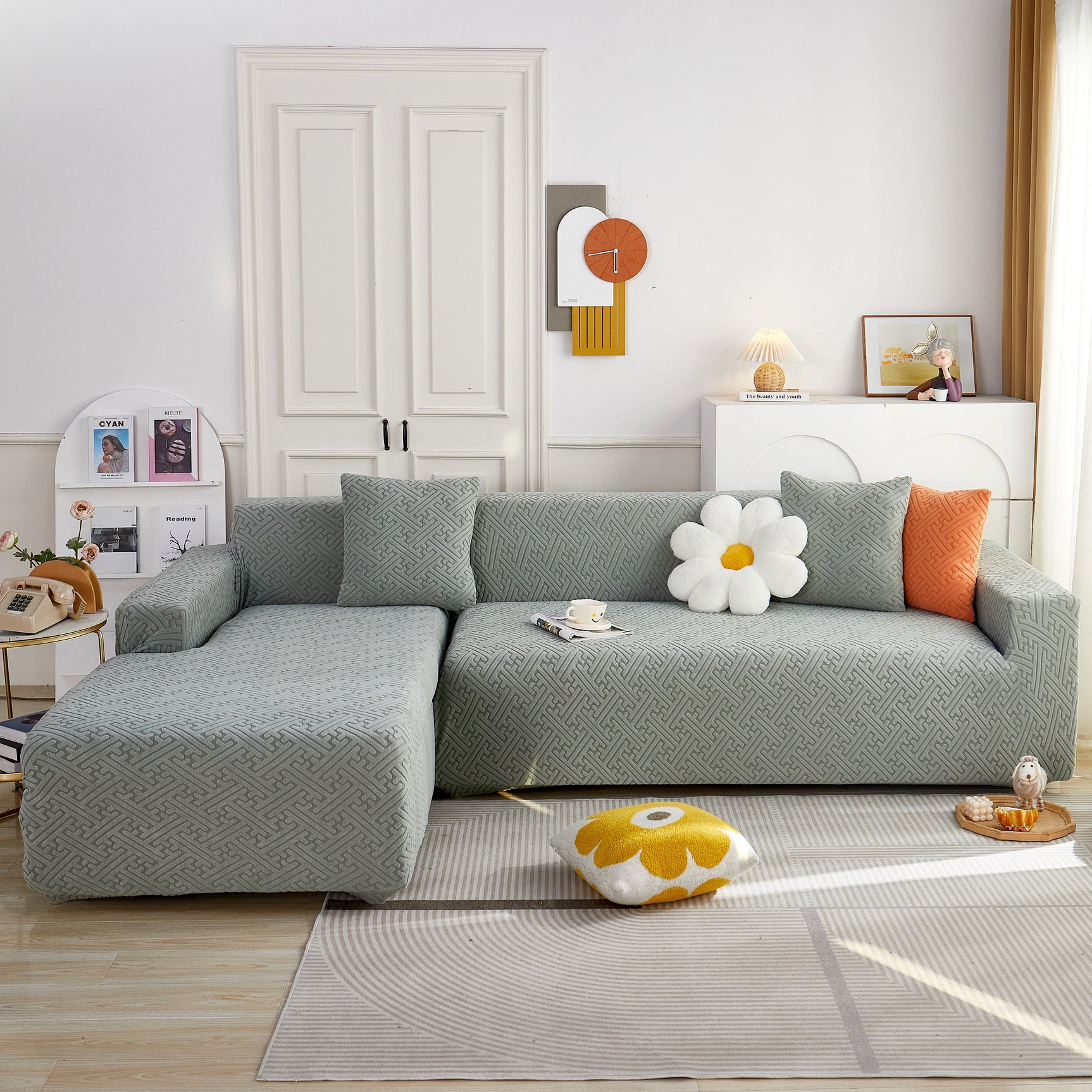 L Shape Sectional Sofa Cover Soft Stretch Furniture Protector Couch Slipcover with 1pcs Free Pillowcases - Ornate Home