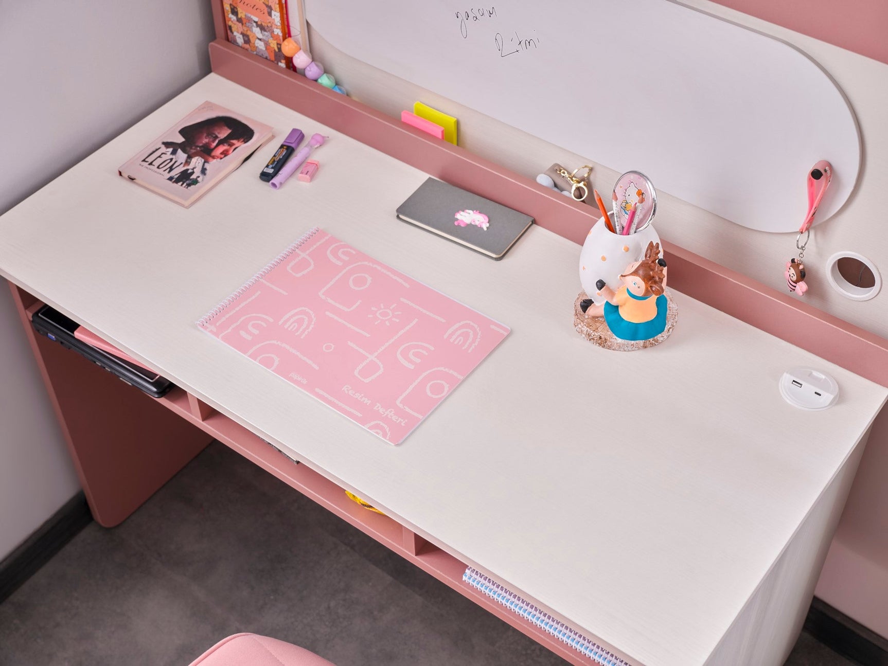 Linda Pink/White Study Desk With Top Module