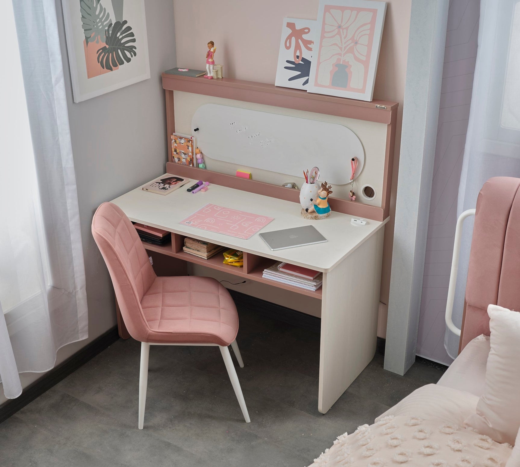 Linda Pink/White Study Desk With Top Module