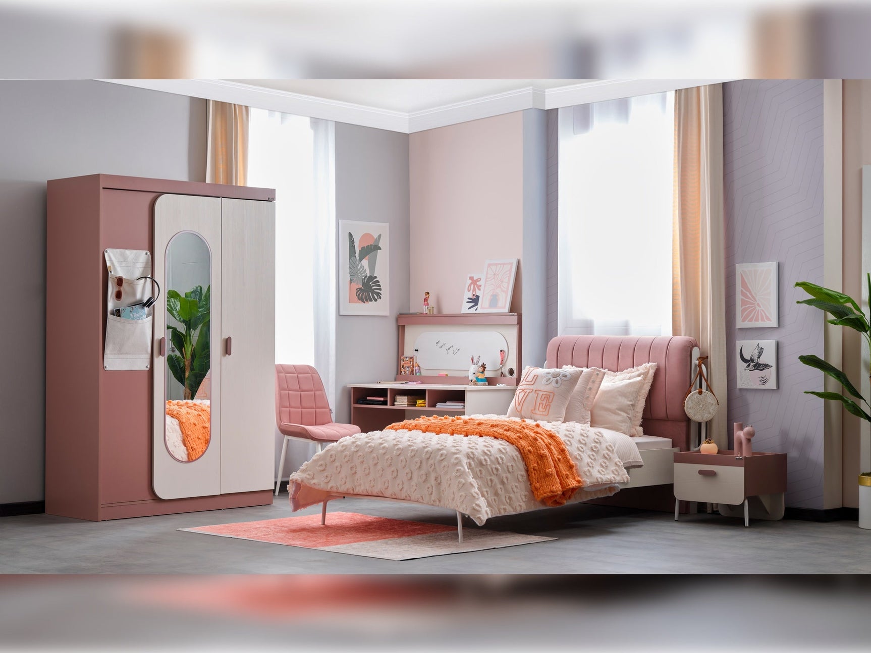 Linda Pink/White Twin Bed With Headboard