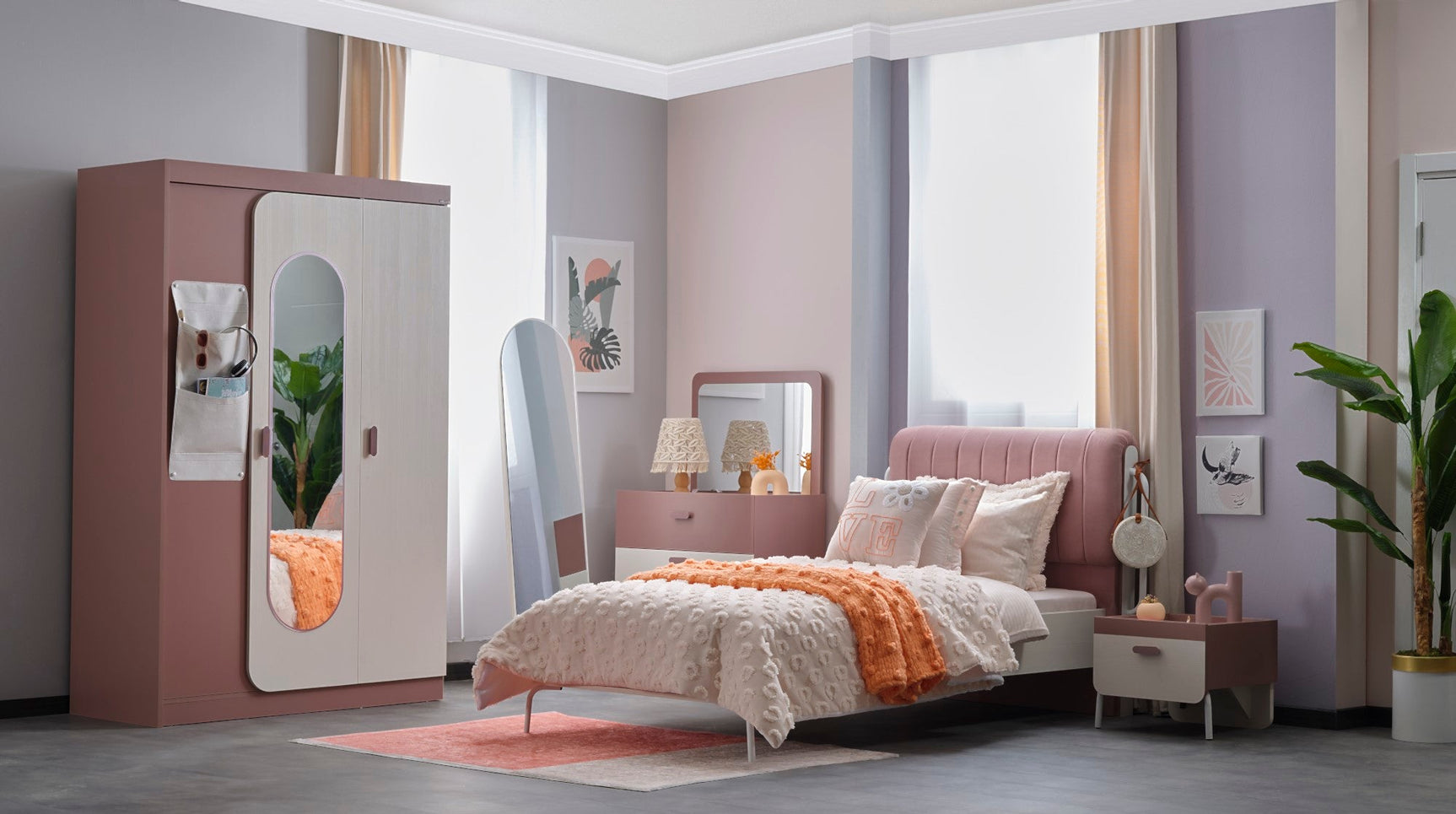 Linda Pink/White 3 Door Wardrobe