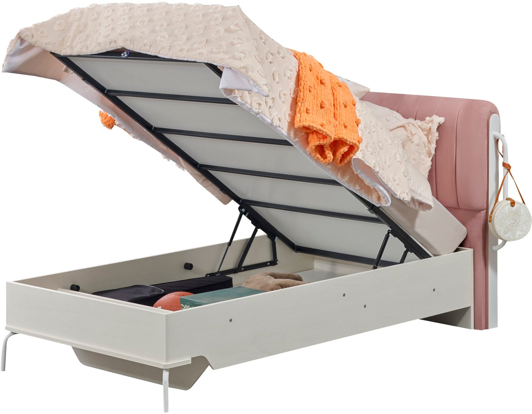 Linda Pink/White Twin Bed With Headboard